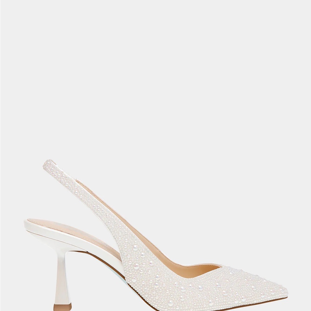 Betsey Johnson White Embellished Slingback Heels